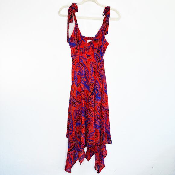 Alexis x Target Tropical Leaf Tie Shoulder Red Blue Handkerchief Midi Dress XS - Picture 16 of 16